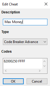 VBA-M Edit Cheat Window